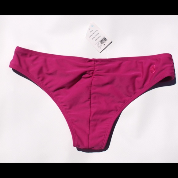 Volcom Rouched Solid Pink Bikini Bottom -Sm-NWT!