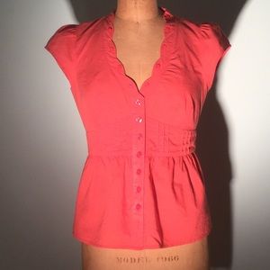 Anthropologie-Odille coral batiste peplum blouse