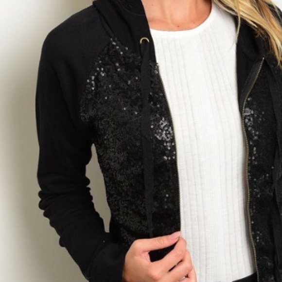 🎉CLEARANCE🎉Black Sequined Front Hoodie Jacket - Picture 2 of 2