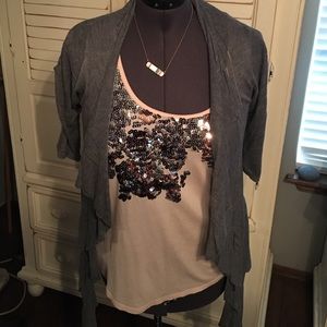 Grey Ruffled Open Cardigan