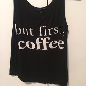 "But First, Coffee" Cropped Graphic Tank Top
