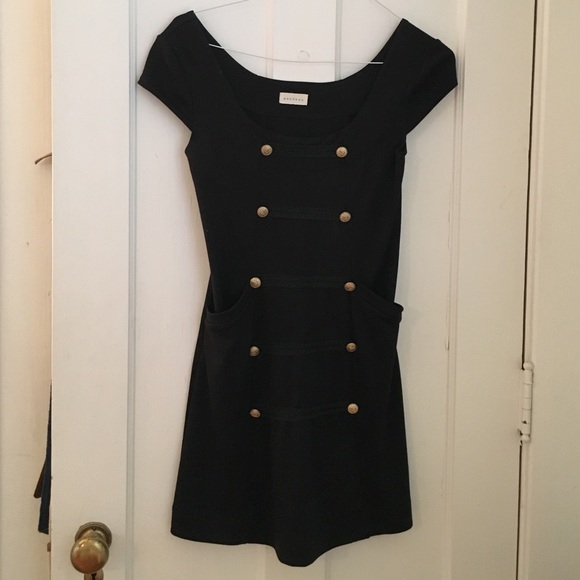 Little black Monteau dress w/gold anchor buttons
