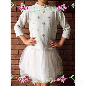 Crewcuts gray dress w/ cream tulle skirt 14