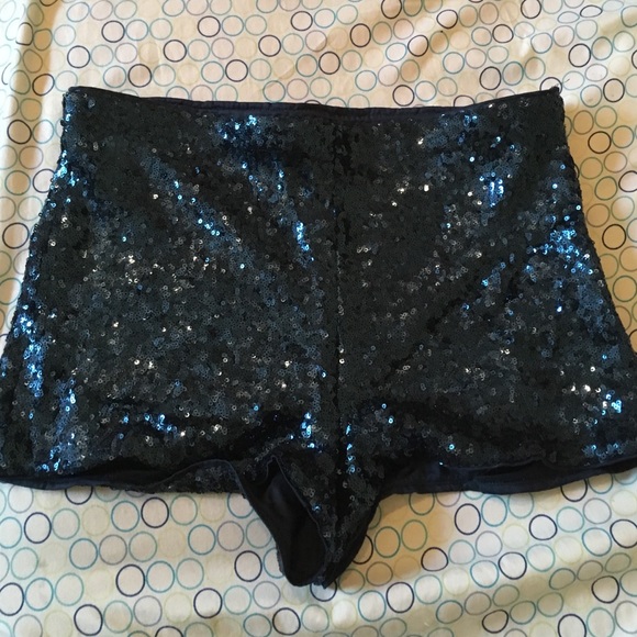 High waisted blue sparkly shorts