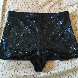 High waisted blue sparkly shorts