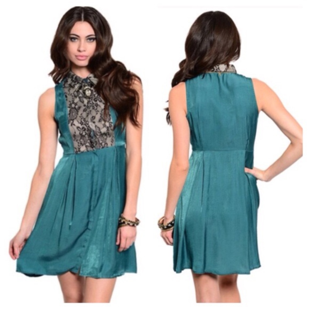 REMOVING TONIGHT! Green Satin & Lace Dress - Picture 4 of 4