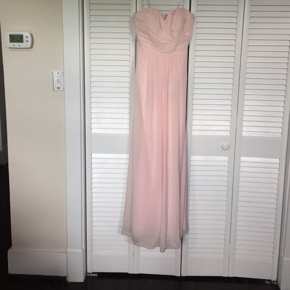 B2 Blush pink strapless bridesmaid dress