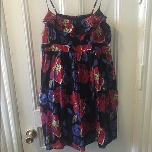 Lovely black floral sundress with ruffle neckline