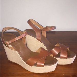 J. Crew Wedges Cognac Sandals Sz 7