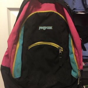 Jansport Backpack {black, yellow, pink & blue)