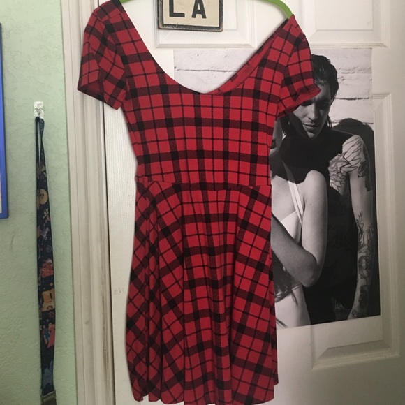 small red plaid dress