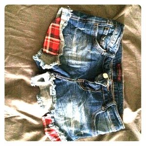 Denim plaid pocket shorts 🔆