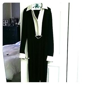 St. John collard/cuffed knit/silk dress