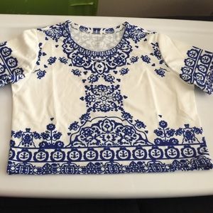 Blue and White crop top