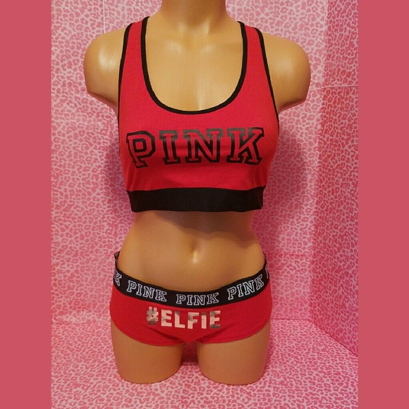 Victorias Secret PINK Yoga Bra & Logo #ELFIE Panty - Picture 1 of 2