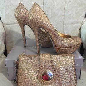 Bakers high heel shoes with clutch -gold color