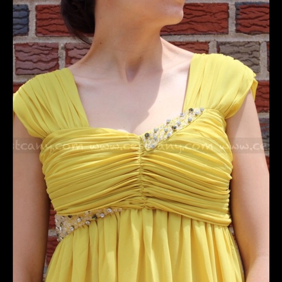 Empire waist yellow embellished dress - Picture 2 of 4