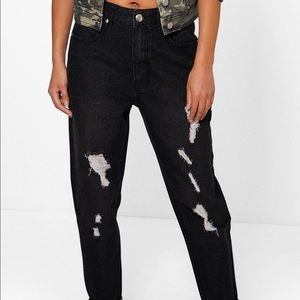High waisted distressed boyfriend jeans