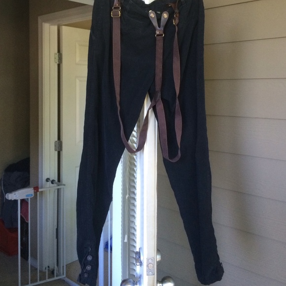 Black corduroy Zara pant with buttons & suspenders