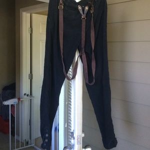 Black corduroy Zara pant with buttons & suspenders