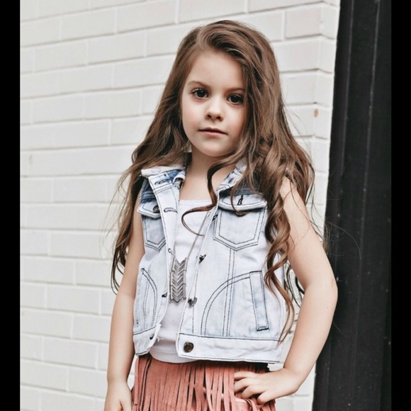 Edgy girl denim hooded jean jacket vest