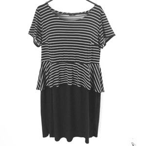 XXL Polyester Black & White Striped Dress