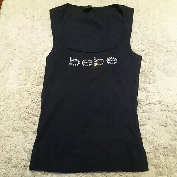 Bebe Navy Blue Rhinestone Tank Top