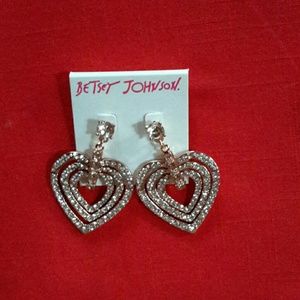 Betsey Johnson Heart Rhinestone Earrings