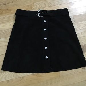 Animal suede button front mini skirt