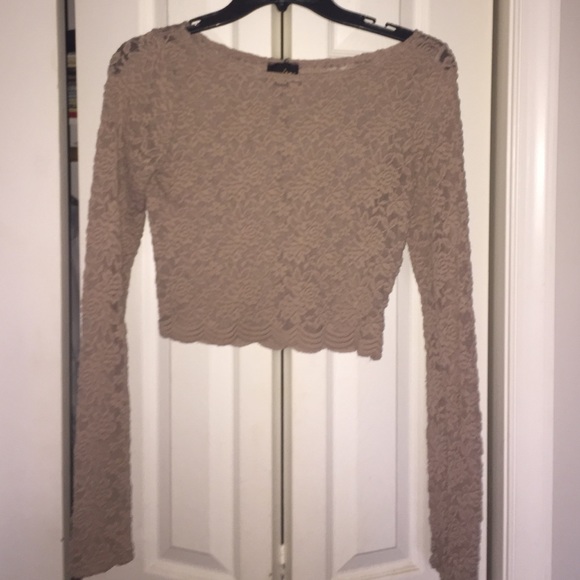Nasty Gal Blush Lace Long-Sleeved Crop Top