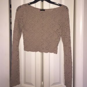 Nasty Gal Blush Lace Long-Sleeved Crop Top