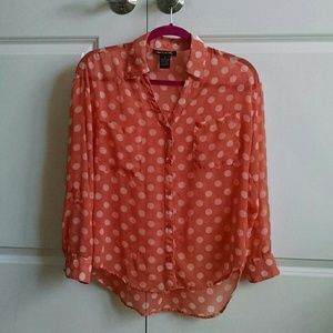 Coral button shirt with cream dots