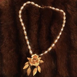 Vintage Miriam Haskell Gold Pearl Costume Necklace