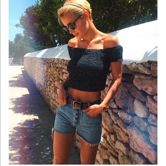 Brandy Melville navy white dots Charlene top