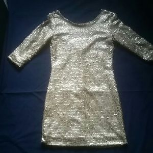NWOT Gorgeous Gold Sequined Fitted Mini Dress