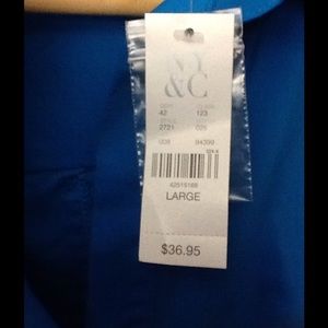 NY&C brand new stretch blue cuffed sleeve shirt