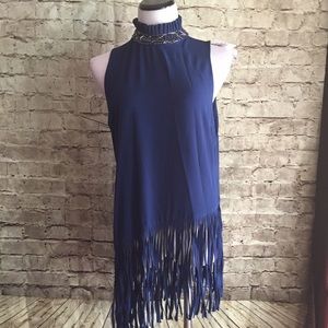 NWT High Neck Fringe Top