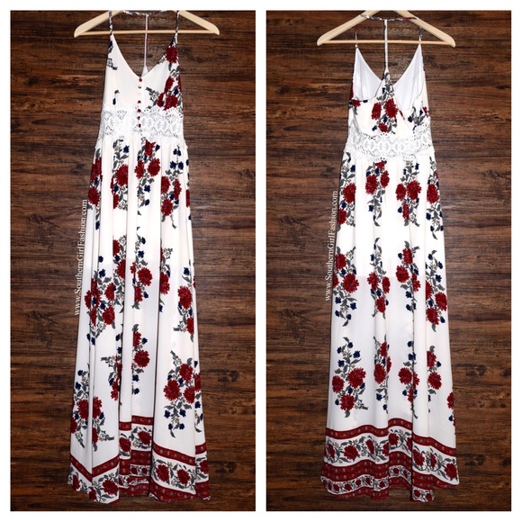 FLORAL MAXI Printed Bohemian Long Inset Lace Gown - Picture 3 of 4