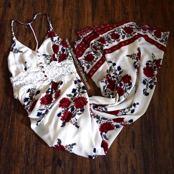 FLORAL MAXI Printed Bohemian Long Inset Lace Gown - Picture 2 of 4