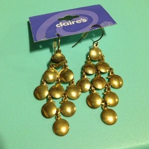 NWT Claire's Gold Colored Disc Dangle Earrings