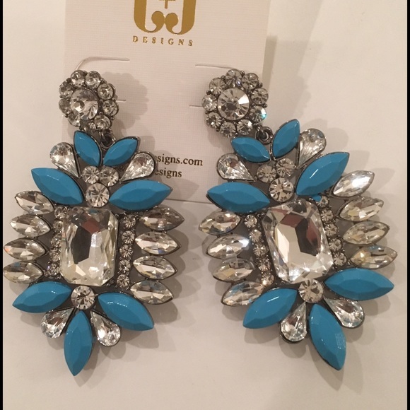 Huge statement blue brooch crystal earrings