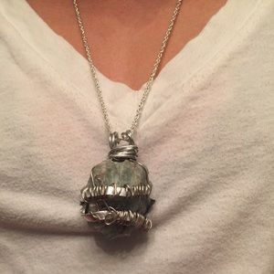 Amazonite stone wire wrapped necklace