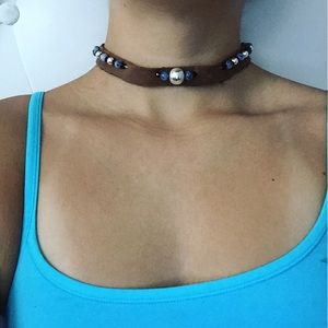 Beaded leather choker
