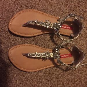 Silver Jeweled Dress-Up Sandals, Size 6.5