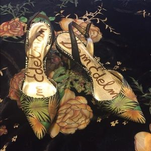Sam Edelman Palm Tree sling backs with Gold Heels