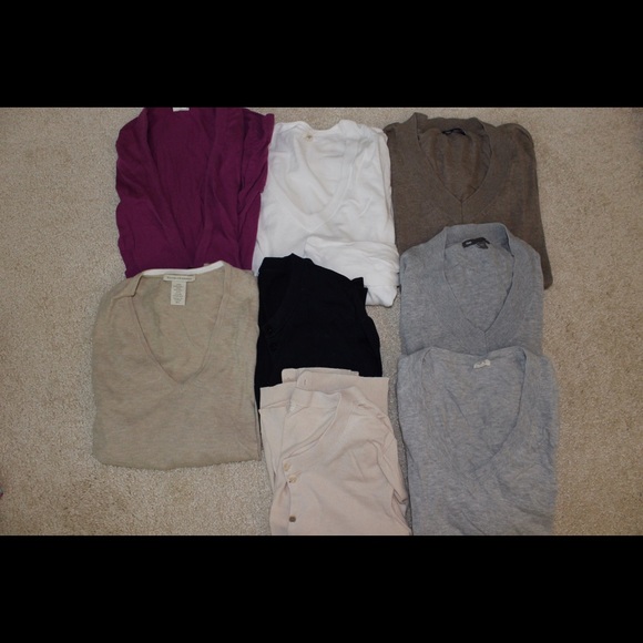 Cardigan and v-neck sweaters. J-Crew and Gap