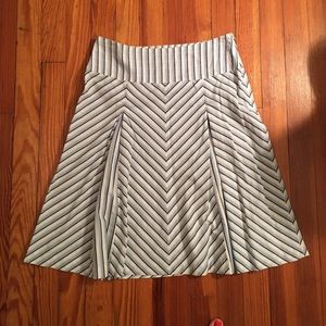 Blue striped box pleated a-line skirt