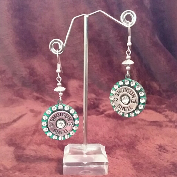 Jewelry - 12 GA shotgun shell bullet earrings with rhineston