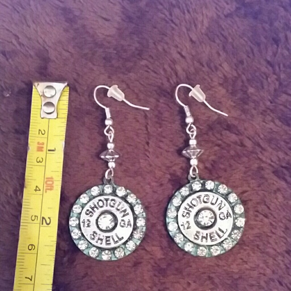 12 GA shotgun shell bullet earrings with rhineston - Picture 3 of 3
