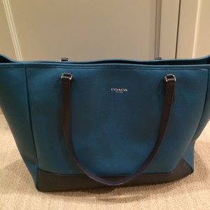 Large two-tone blue Coach tote